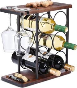 img 4 attached to 🍷 Wooden Wine Rack with Glass Holder and Tray - Perfect for Home Decor & Kitchen Storage - Holds 6 Bottles and 2 Glasses