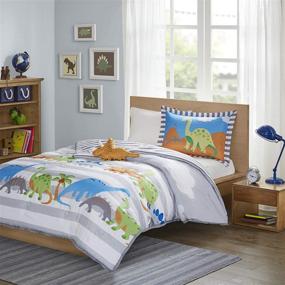 img 3 attached to 🦖 Mizone Kids Dinosaur Dreams Twin Bedding Set for Boys - Grey, Blue, Dinosaur – 3-Piece Boy Comforter Set – Ultra Soft Microfiber Kid Children's Bedroom Comforters, Ivory (MZK10-034)