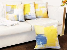 img 1 attached to 🛋️ Aroniko Yellow Throw Pillow Covers - Set of 4 Mustard Grey Velvet Cushion Cover with Modern Abstract Art Painting Pattern - Ideal Home Decor for Couch, Sofa, Bed, Bedroom, and Living Room