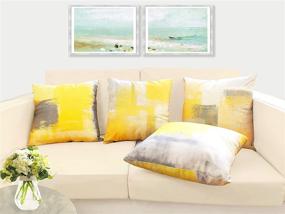 img 3 attached to 🛋️ Aroniko Yellow Throw Pillow Covers - Set of 4 Mustard Grey Velvet Cushion Cover with Modern Abstract Art Painting Pattern - Ideal Home Decor for Couch, Sofa, Bed, Bedroom, and Living Room