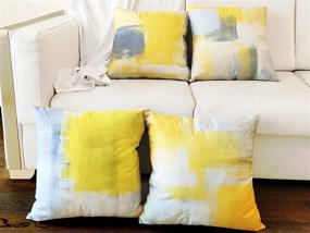 img 2 attached to 🛋️ Aroniko Yellow Throw Pillow Covers - Set of 4 Mustard Grey Velvet Cushion Cover with Modern Abstract Art Painting Pattern - Ideal Home Decor for Couch, Sofa, Bed, Bedroom, and Living Room