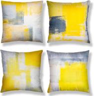 🛋️ aroniko yellow throw pillow covers - set of 4 mustard grey velvet cushion cover with modern abstract art painting pattern - ideal home decor for couch, sofa, bed, bedroom, and living room логотип