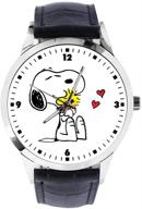 🕒 snoopy customized quartz movement wristwatch: unique design with black leather strap for men's & women's - tree bay logo