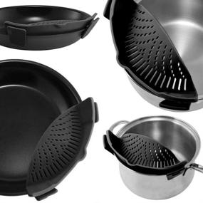 img 1 attached to Silicone Snap Strainer with Collapsible Funnels - Hands-Free Clip-on Heat Resistant Colander Pour for Pasta, Vegetables, Noodles, Pots, Bowls, Pans - Black