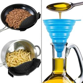 img 2 attached to Silicone Snap Strainer with Collapsible Funnels - Hands-Free Clip-on Heat Resistant Colander Pour for Pasta, Vegetables, Noodles, Pots, Bowls, Pans - Black