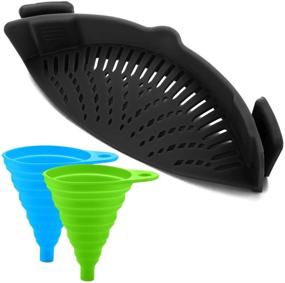 img 4 attached to Silicone Snap Strainer with Collapsible Funnels - Hands-Free Clip-on Heat Resistant Colander Pour for Pasta, Vegetables, Noodles, Pots, Bowls, Pans - Black