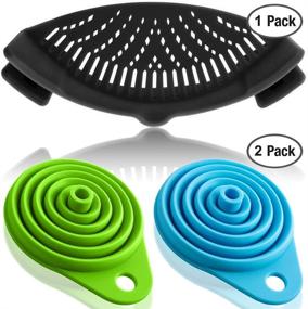 img 3 attached to Silicone Snap Strainer with Collapsible Funnels - Hands-Free Clip-on Heat Resistant Colander Pour for Pasta, Vegetables, Noodles, Pots, Bowls, Pans - Black