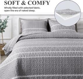 img 2 attached to Bohemian Reversible Bedspread Microfiber Coverlet Set - Andency Grey Quilt King Size (106x96 Inch) with 1 Striped Triangle Printed Quilt and 2 Pillowcases - All-Season 3-Piece Set