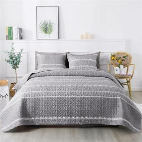 img 4 attached to Bohemian Reversible Bedspread Microfiber Coverlet Set - Andency Grey Quilt King Size (106x96 Inch) with 1 Striped Triangle Printed Quilt and 2 Pillowcases - All-Season 3-Piece Set