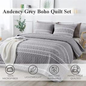 img 3 attached to Bohemian Reversible Bedspread Microfiber Coverlet Set - Andency Grey Quilt King Size (106x96 Inch) with 1 Striped Triangle Printed Quilt and 2 Pillowcases - All-Season 3-Piece Set