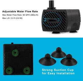 img 3 attached to FREESEA 95 GPH 4W Ultra Quiet Mini Submersible Pump for Aquariums, Fish Tank, Pond, Fountain - Efficient Water Pump