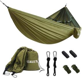 img 3 attached to 🏕️ Premium IDEALUX Camping Hammock: Lightweight Double Parachute Hammocks with Net, High Capacity and Tear Resistance, Ideal for Outdoor Camping and Backyard Relaxation