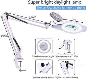 img 3 attached to 🔍 KIRKAS LED Magnifying Lamp 5-Diopter with Clamp - 2,200 Lumens Super Bright Daylight for Reading, Crafts, and Repair - Adjustable Swivel Arm Stand Included (White)