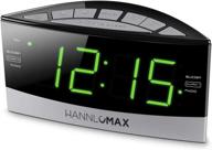 🕰️ hannlomax hx-100 двойной будильник-радиоприемник - зеленый светодиодный дисплей 1,8 дюйма jumbo - am/fm, aux-in, функции сна и пробуждения - контроль яркости - работа от сети переменного тока логотип