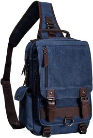 img 4 attached to El-Fmly Canvas Cross Body Messenger Bag For Men Women Sling Shouler Backpack Travel Rucksack (Navy Blue