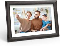 📸 flyamapirit wifi 10-inch digital picture frame - touch screen smart photo frame with app cloud sharing - brown wood frame for photos and videos logo
