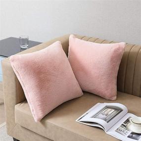 img 2 attached to 🛋️ SISIZH Plush Faux Fur Throw Pillow Covers with Zipper Closure, 16x16 Inch Luxury Velvety Soft Square Cushion Cases Pillowcase for Couch, Set of 2, Pink