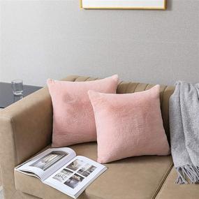 img 3 attached to 🛋️ SISIZH Plush Faux Fur Throw Pillow Covers with Zipper Closure, 16x16 Inch Luxury Velvety Soft Square Cushion Cases Pillowcase for Couch, Set of 2, Pink