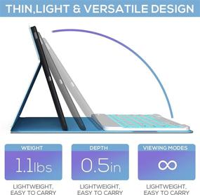 img 2 attached to ✏️ Высокопроизводительная клавиатура для iPad 8-го поколения с держателем для Apple Pencil - тонкая кожаная обложка-чехол с улучшенной подсветкой клавиатуры - совместима с iPad 10.2 2020 года и iPad Air 3 10.5 - синий.