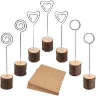 muscccm rustic wooden place card holder & photo clips set with swirl wire table number stands + 25 kraft place cards bulk – ideal for wedding, home party, table numbering, and name labeling logo