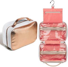 img 4 attached to 💄 Rose Gold Large Hanging Toiletry Bag for Women - Makeup Organizer with Hook and Clear Compartments by Lily England