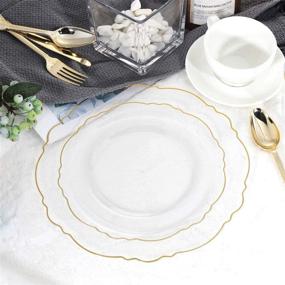 img 1 attached to 🍽️ WDF 30-Guest Clear Plastic Plates with Gold Rim & Disposable Silverware + Gold Plastic Cups | Set includes 30 Dinner Plates, 30 Salad Plates, 30 Forks, 30 Knives, 30 Spoons, 30 Tumblers