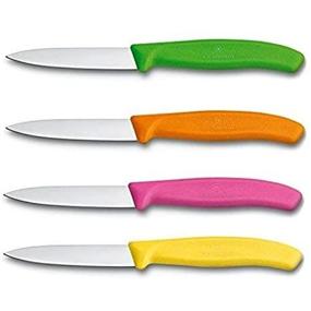 img 4 attached to 🔪 Набор поварских ножей Victorinox Swiss из нержавеющей стали - лезвие 3,25 дюйма, копьевидной формы - зеленый, оранжевый, розовый и желтый универсальные ножи (набор из 4 штук)