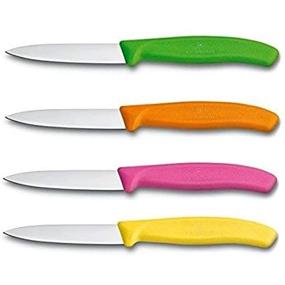 img 3 attached to 🔪 Набор поварских ножей Victorinox Swiss из нержавеющей стали - лезвие 3,25 дюйма, копьевидной формы - зеленый, оранжевый, розовый и желтый универсальные ножи (набор из 4 штук)