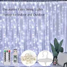 img 4 attached to 🔌 300 LED Window Curtain String Lights (9.8x9.8 Ft), Fairy String Lights USB with Remote, 8 Lighting Modes for Bedroom Wedding, Christmas Party, Garden Outdoor and Indoor Wall Decoration