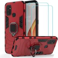 🍷 wine red ytaland oneplus nord n100 case with 2 tempered glass screen protectors - 3-in-1 shockproof bumper defender phone cover & ring kickstand logo