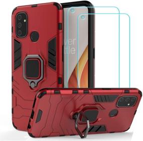 img 4 attached to 🍷 Wine Red Ytaland Oneplus Nord N100 Case with 2 Tempered Glass Screen Protectors - 3-in-1 Shockproof Bumper Defender Phone Cover & Ring Kickstand