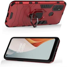 img 2 attached to 🍷 Wine Red Ytaland Oneplus Nord N100 Case with 2 Tempered Glass Screen Protectors - 3-in-1 Shockproof Bumper Defender Phone Cover & Ring Kickstand