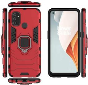 img 1 attached to 🍷 Wine Red Ytaland Oneplus Nord N100 Case with 2 Tempered Glass Screen Protectors - 3-in-1 Shockproof Bumper Defender Phone Cover & Ring Kickstand