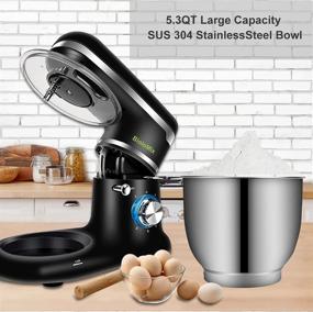 img 3 attached to 🔌 Biolomix Kitchen Electric Stand Mixer, 6-Speed Tilt-Head Food Mixer with 5.3QT Stainless Steel Bowl, Dough Hook, Flat Beater, Whisk and Anti-Splash Cover in Black