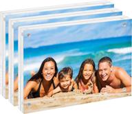 🖼️ unum 3-pack clear acrylic magnetic floating picture frames - premium frameless double sided 4x6 photo holders for desk, shelf, or table логотип