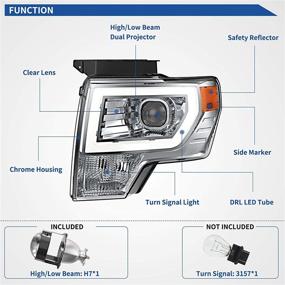 img 1 attached to 🚗 OEDRO LED Headlight Assembly for 2009-2014 Ford F150 - Chrome Housing Headlamps, Driver & Passenger Side