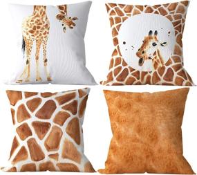img 4 attached to 🦒 Roomsoar Decorative Giraffe Throw Pillow Covers 16x16 - 4 Pack, Orange/White Square Couch Pillowcases for Kids Room Home Decor Bedroom