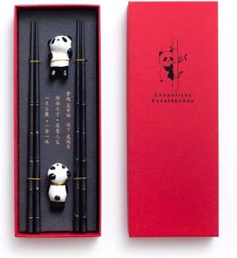 img 4 attached to 🥢 HauSun 2 Pairs of Dishwasher Safe Reusable Fiber Glass Chopsticks with Porcelain Cute Panda Chopstick Holder - Non-slip Chinese Japanese Style Chopsticks Set, Black