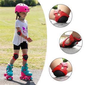 img 1 attached to EGMOO Knee And Elbow Pads For Kids Outdoor Sport Protective Gear 3 In 1 Set With Wrist Guards For Ages 2-8 Boys Roller Skating Rollerblading (Red)