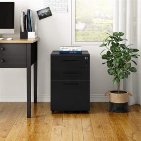 img 2 attached to 🗄️ REYADE 3 Drawer Mobile File Cabinet, Metal Office Storage Cabinet with Lock and Handle, Under Desk Office Pedestal File Cabinet, Pre-Assembled (excluding Wheels), Legal/Letter/A4 File Compatible, Black