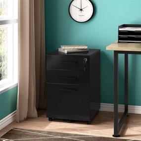 img 3 attached to 🗄️ REYADE 3 Drawer Mobile File Cabinet, Metal Office Storage Cabinet with Lock and Handle, Under Desk Office Pedestal File Cabinet, Pre-Assembled (excluding Wheels), Legal/Letter/A4 File Compatible, Black