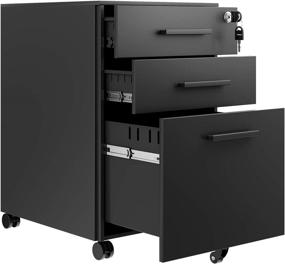 img 4 attached to 🗄️ REYADE 3 Drawer Mobile File Cabinet, Metal Office Storage Cabinet with Lock and Handle, Under Desk Office Pedestal File Cabinet, Pre-Assembled (excluding Wheels), Legal/Letter/A4 File Compatible, Black