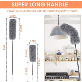 img 2 attached to 🪒 Extra Long Microfiber Feather Duster with Extendable Pole for High Ceiling Cleaning - Bendable, Washable, Ideal for Ceiling Fans, Blinds, Cobwebs, Furniture, and Cars