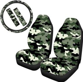 img 4 attached to TOADDMOS Classic Army Green Camo Universal Fit Car Seat Covers Front Bucket Seat Protector With Auto Steering Wheel Cover And Matching Seatbelt Pads For Cars