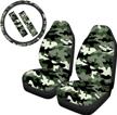 toaddmos classic army green camo universal fit car seat covers front bucket seat protector with auto steering wheel cover and matching seatbelt pads for cars logo