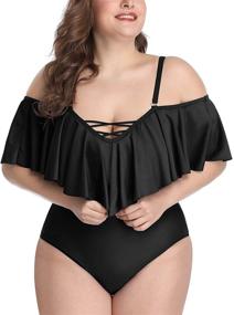 img 3 attached to Daci Plus Size Off Shoulder Flounce One Piece Swimsuits for Women - Ruffle Tummy Control Bathing Suits with Excellent Swimwear Style