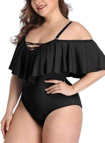img 1 attached to Daci Plus Size Off Shoulder Flounce One Piece Swimsuits for Women - Ruffle Tummy Control Bathing Suits with Excellent Swimwear Style