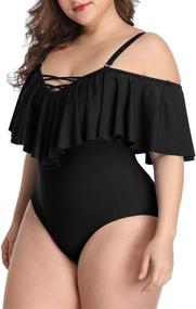 img 2 attached to Daci Plus Size Off Shoulder Flounce One Piece Swimsuits for Women - Ruffle Tummy Control Bathing Suits with Excellent Swimwear Style