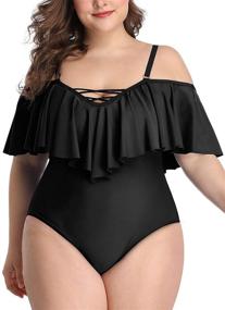img 4 attached to Daci Plus Size Off Shoulder Flounce One Piece Swimsuits for Women - Ruffle Tummy Control Bathing Suits with Excellent Swimwear Style
