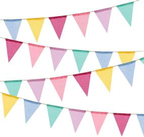 img 4 attached to BEFORYOU 60 Flags Imitated Burlap Pennant Banner - Vibrant Multicolor Fabric Triangle Rainbow Flag Bunting for Festive Summer Parties and Classroom Decoration (A)